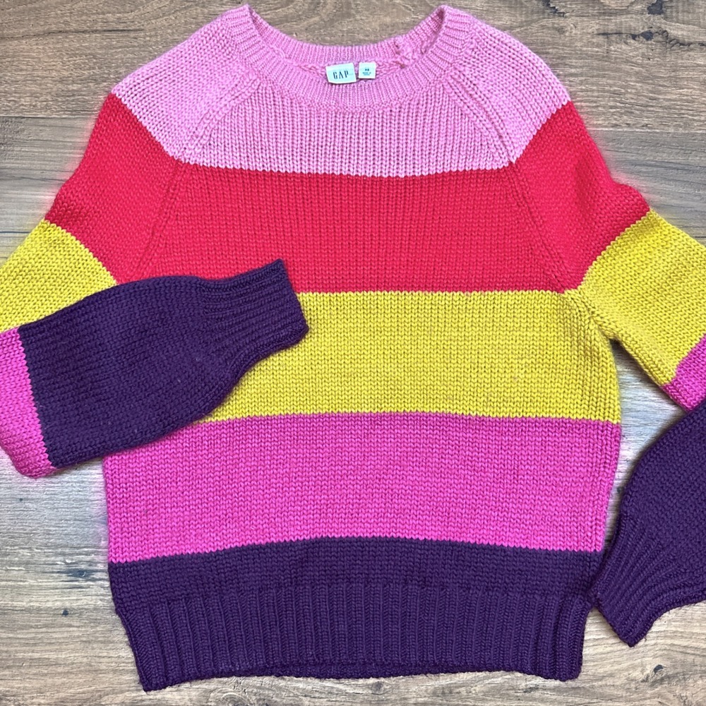 Y2K‎ GAP Striped Sweater XS Pink Red Yellow Purple Wool Blend Crazy Retro Chunky